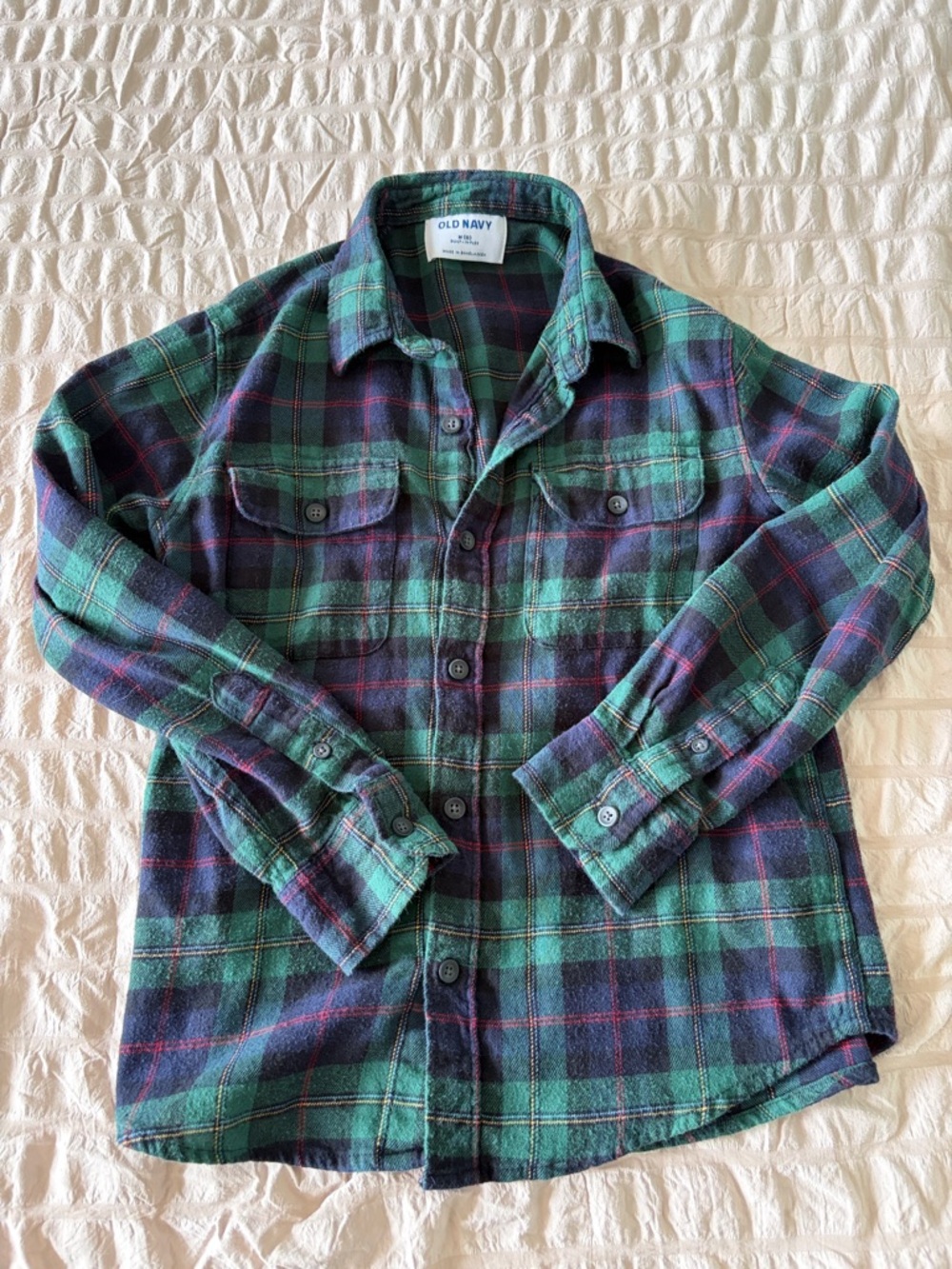 Old Navy Green and Navy Plaid Button-Up Shirt